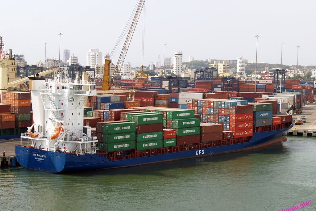 Container ship at berth in Cartagena, Colombia