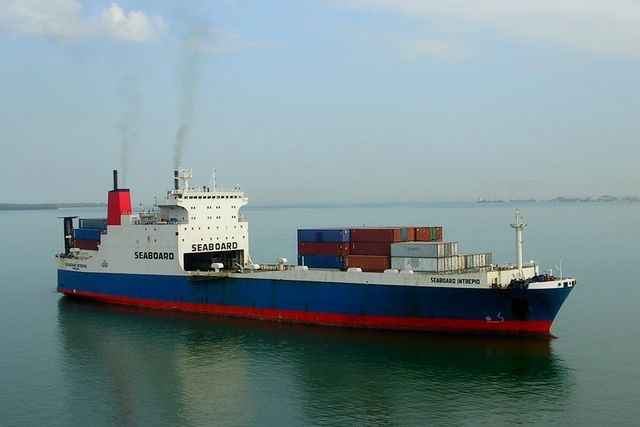 A container ship under way off the Guatemalan coast