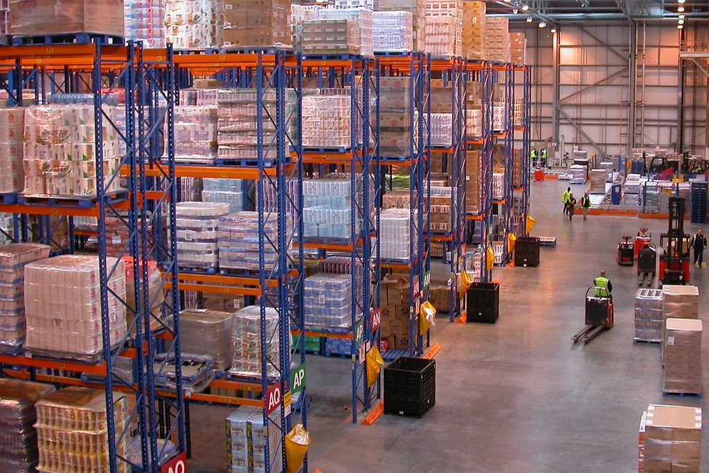 Distribution centre with racking and cartons on the floor